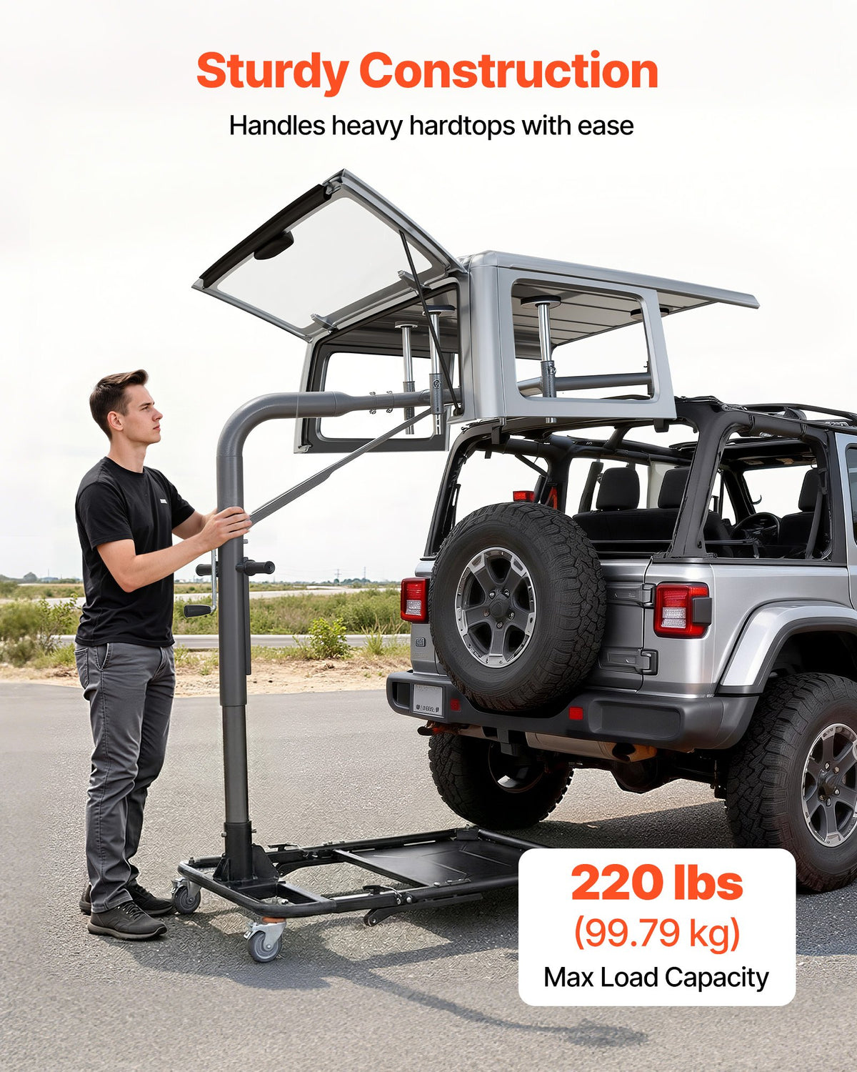 VEVOR Hard Top Remover Lift, 220 lbs, Foldable Jeep Hardtop Removal and Storage System, Easy One-Person Operation, Adjustable Height, for Jeep Wrangler YJ, TJ, JK, JL, 4XE, Ford Bronco 4 Door & 6 Gen+ - BXSYDCXXTKZDAT3NP001V0 - view 5