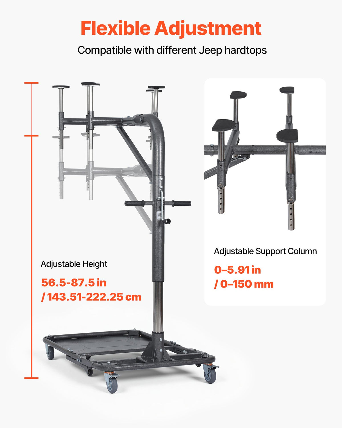 VEVOR Hard Top Remover Lift, 220 lbs, Foldable Jeep Hardtop Removal and Storage System, Easy One-Person Operation, Adjustable Height, for Jeep Wrangler YJ, TJ, JK, JL, 4XE, Ford Bronco 4 Door & 6 Gen+ - BXSYDCXXTKZDAT3NP001V0 - view 6