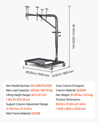 VEVOR Hard Top Remover Lift, 220 lbs, Foldable Jeep Hardtop Removal and Storage System, Easy One-Person Operation, Adjustable Height, for Jeep Wrangler YJ, TJ, JK, JL, 4XE, Ford Bronco 4 Door & 6 Gen+ - BXSYDCXXTKZDAT3NP001V0 - view 8