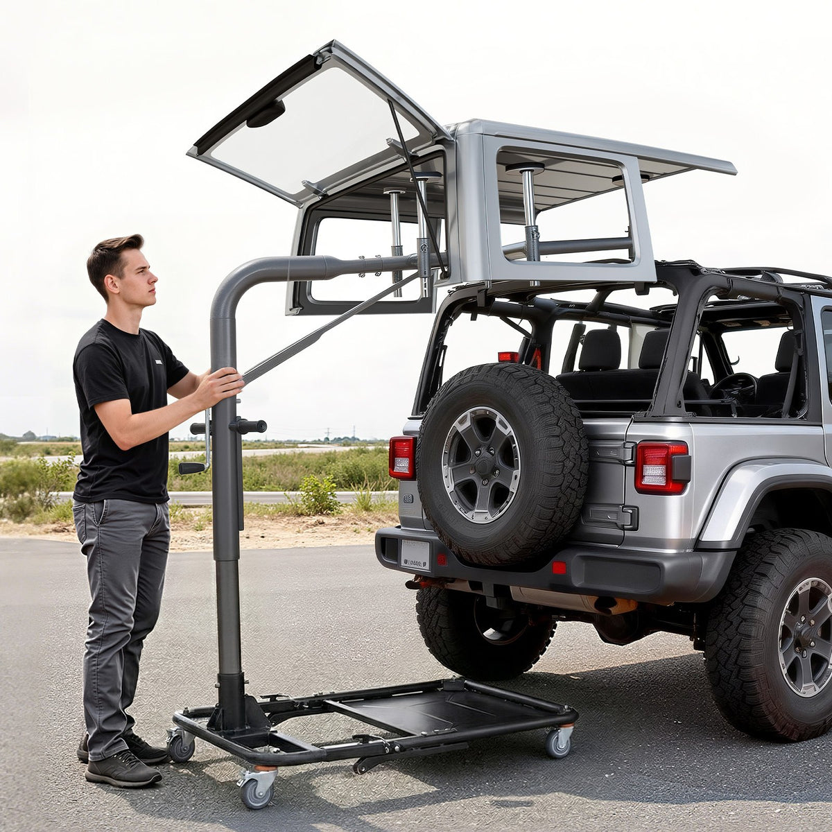 VEVOR Hard Top Remover Lift, 220 lbs, Foldable Jeep Hardtop Removal and Storage System, Easy One-Person Operation, Adjustable Height, for Jeep Wrangler YJ, TJ, JK, JL, 4XE, Ford Bronco 4 Door & 6 Gen+ - BXSYDCXXTKZDAT3NP001V0 - view 9