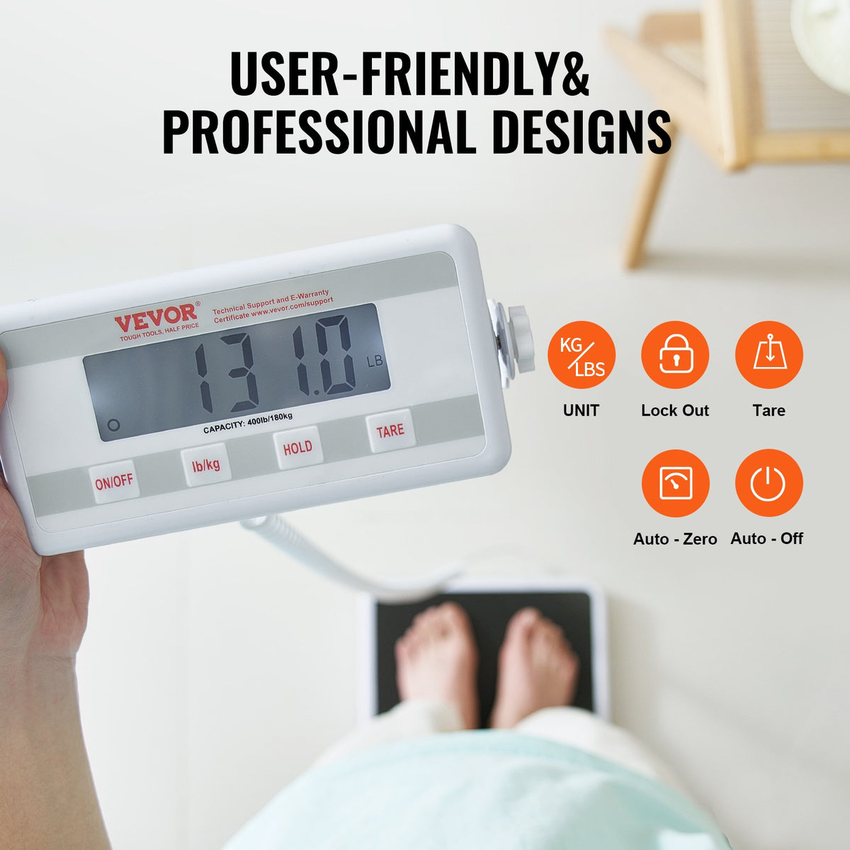 VEVOR Portable Medical Scale, Professional Digital Physician Scale for Weighing - with Anti-Slip Mat, 2 Units (kg/lb), Hold & Tare Function, 400LBS Capacity Physician Wight Scale for Gym Home Hospital - BXSYSCBSG400MRDEEV5 - view 6