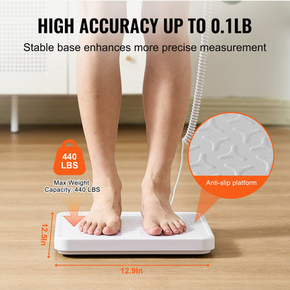 VEVOR Portable Medical Scale, Professional Digital Physician Scale for Weighing - with Anti-slip Platform, 2 Units, Hold & Tare Function, 440LBS Capacity Physician Weight Scale for Gyms Homes Hospital - BXSYSCBSG440FYILKV5 - view 4