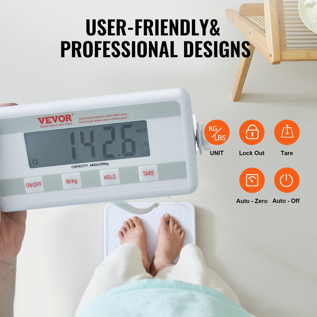 VEVOR Portable Medical Scale, Professional Digital Physician Scale for Weighing - with Anti-slip Platform, 2 Units, Hold & Tare Function, 440LBS Capacity Physician Weight Scale for Gyms Homes Hospital - BXSYSCBSG440FYILKV5 - view 6