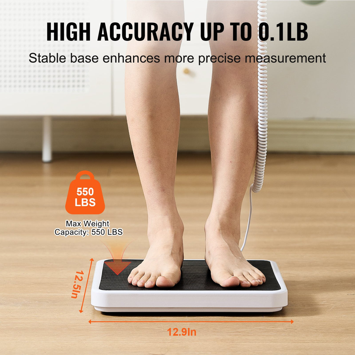 VEVOR Portable Medical Scale, Professional Digital Physician Scale for Weighing - with Anti-Slip Mat, 2 Units (kg/lb), Hold & Tare Function, 550LBS Capacity Physician Wight Scale for Gym Home Hospital - BXSYSCBSG550RRCT8V5 - view 4