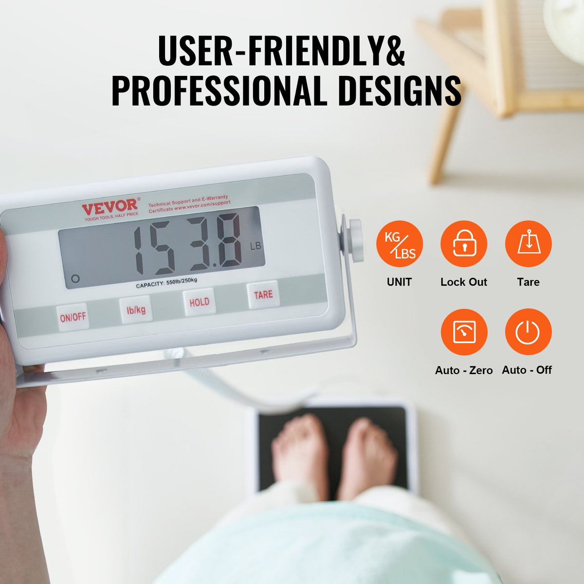 VEVOR Portable Medical Scale, Professional Digital Physician Scale for Weighing - with Anti-Slip Mat, 2 Units (kg/lb), Hold & Tare Function, 550LBS Capacity Physician Wight Scale for Gym Home Hospital - BXSYSCBSG550RRCT8V5 - view 6