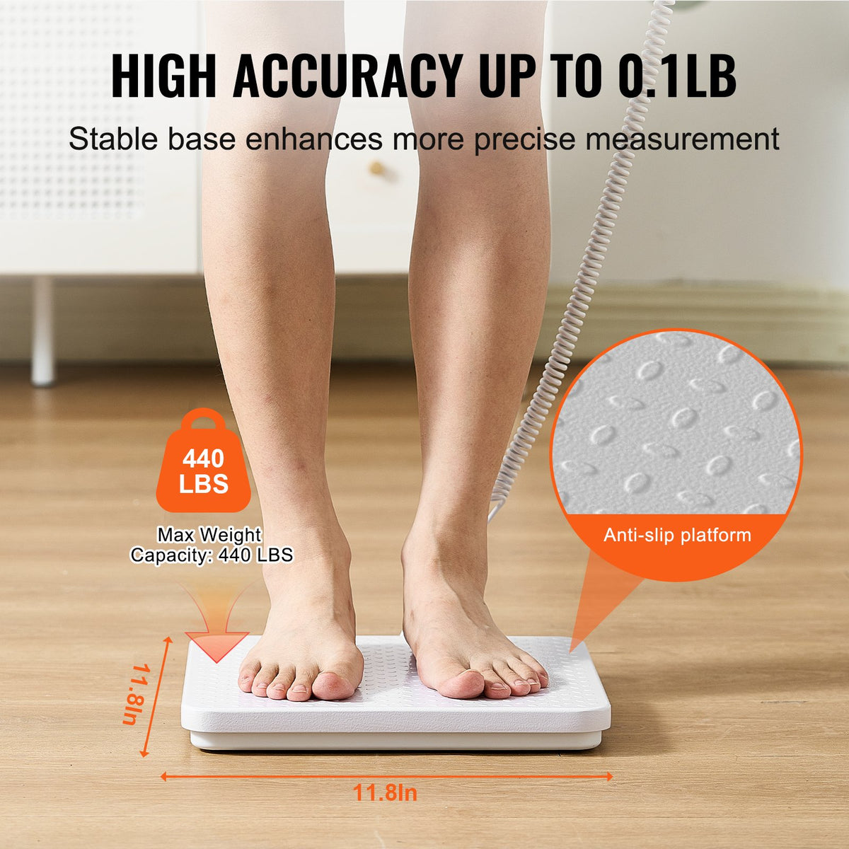 VEVOR Portable Medical Scale, Professional Physician Scale for Weighing - with Anti-slip Platform, 2 Units, Hold & Tare Function, Digital Physician Weight Scale for Gym Home Hospital, 440LBS Capacity - BXSYSCBSLHJ4NX1Y9V5 - view 4