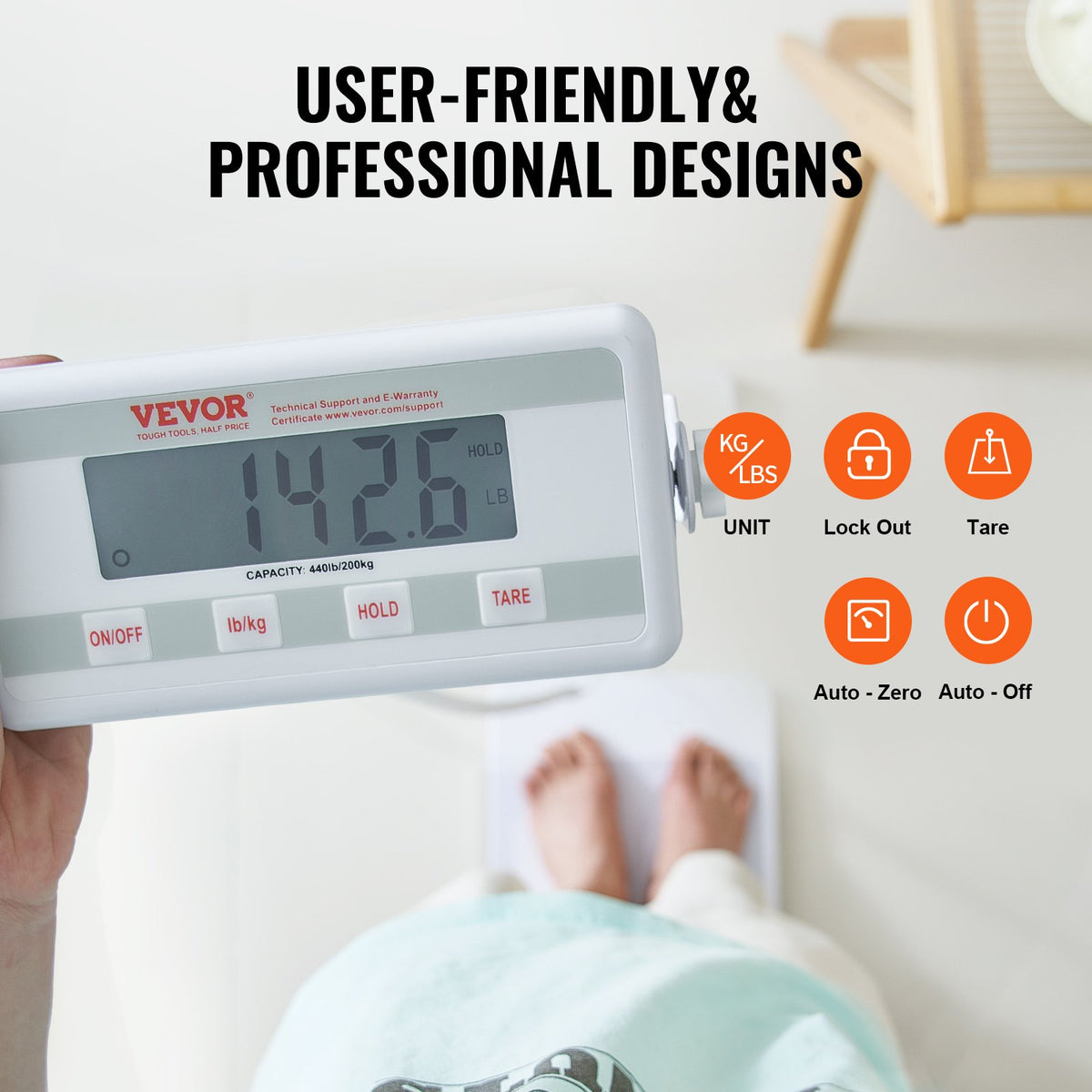 VEVOR Portable Medical Scale, Professional Physician Scale for Weighing - with Anti-slip Platform, 2 Units, Hold & Tare Function, Digital Physician Weight Scale for Gym Home Hospital, 440LBS Capacity - BXSYSCBSLHJ4NX1Y9V5 - view 6