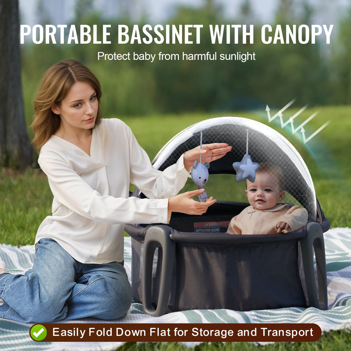 VEVOR Portable Baby Bassinet, On-The-Go Baby Dome with Canopy & Developmental Toys, Quick-Folding Travel Crib, Lightweight Baby Cradle Infant Bed for Indoors/Outdoors, Suitable for 0-6 Months Newborns - BXSYXC3230INXP1A6V0 - view 5