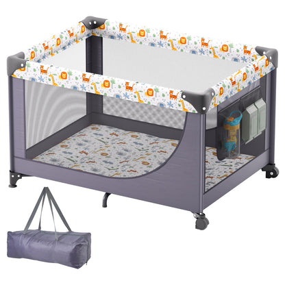 VEVOR Baby Playpen Travel Crib, Quick-Folding Playpen for Baby & Toddler, Portable Baby Fence Play Yard with Wheels, Breathable Mesh & Travel Bag, Indoor/Outdoor Kids Activity Center for 0-36 Months - BXSYXC4028INSRLSZV0 - view 1