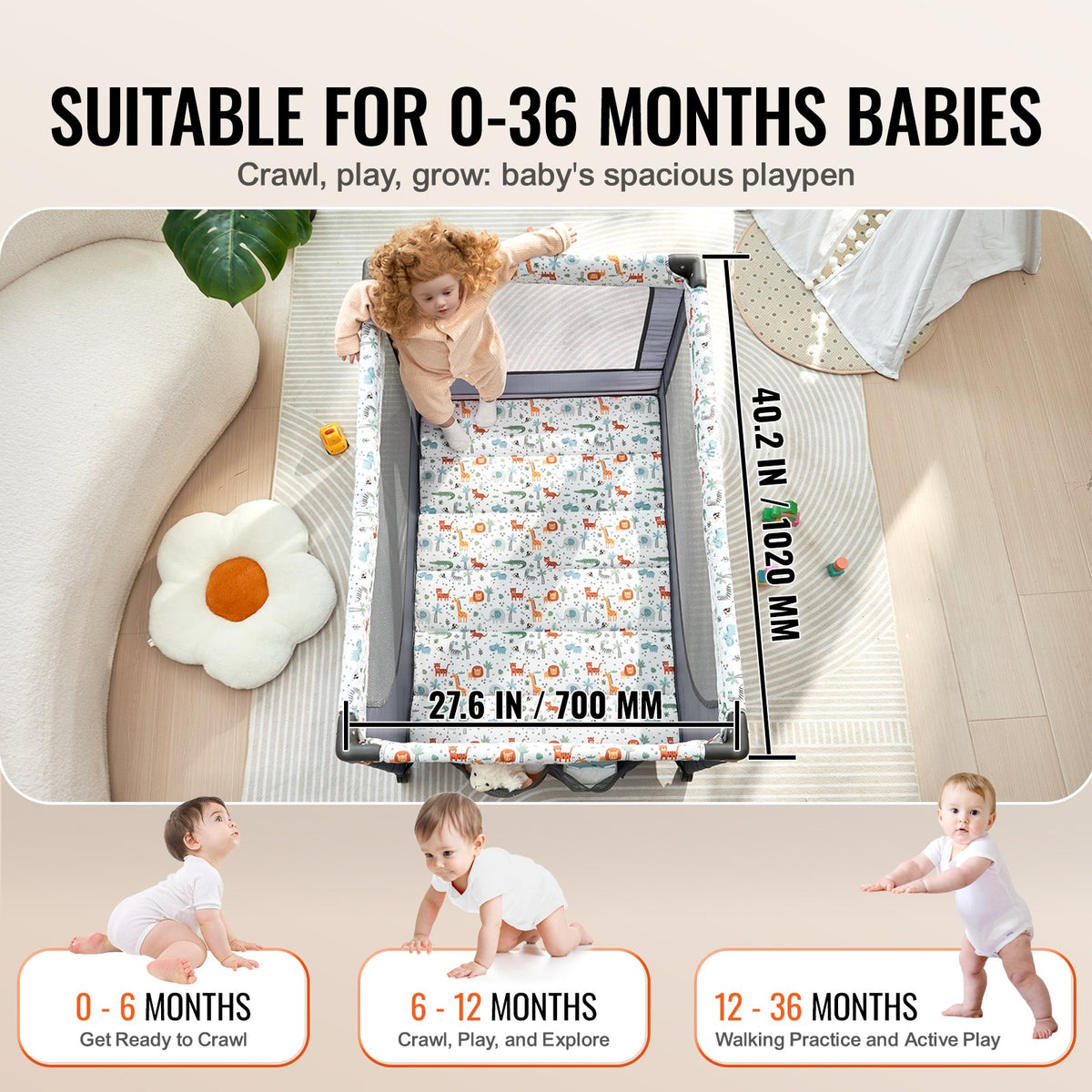 VEVOR Baby Playpen Travel Crib, Quick-Folding Playpen for Baby & Toddler, Portable Baby Fence Play Yard with Wheels, Breathable Mesh & Travel Bag, Indoor/Outdoor Kids Activity Center for 0-36 Months - BXSYXC4028INSRLSZV0 - view 4