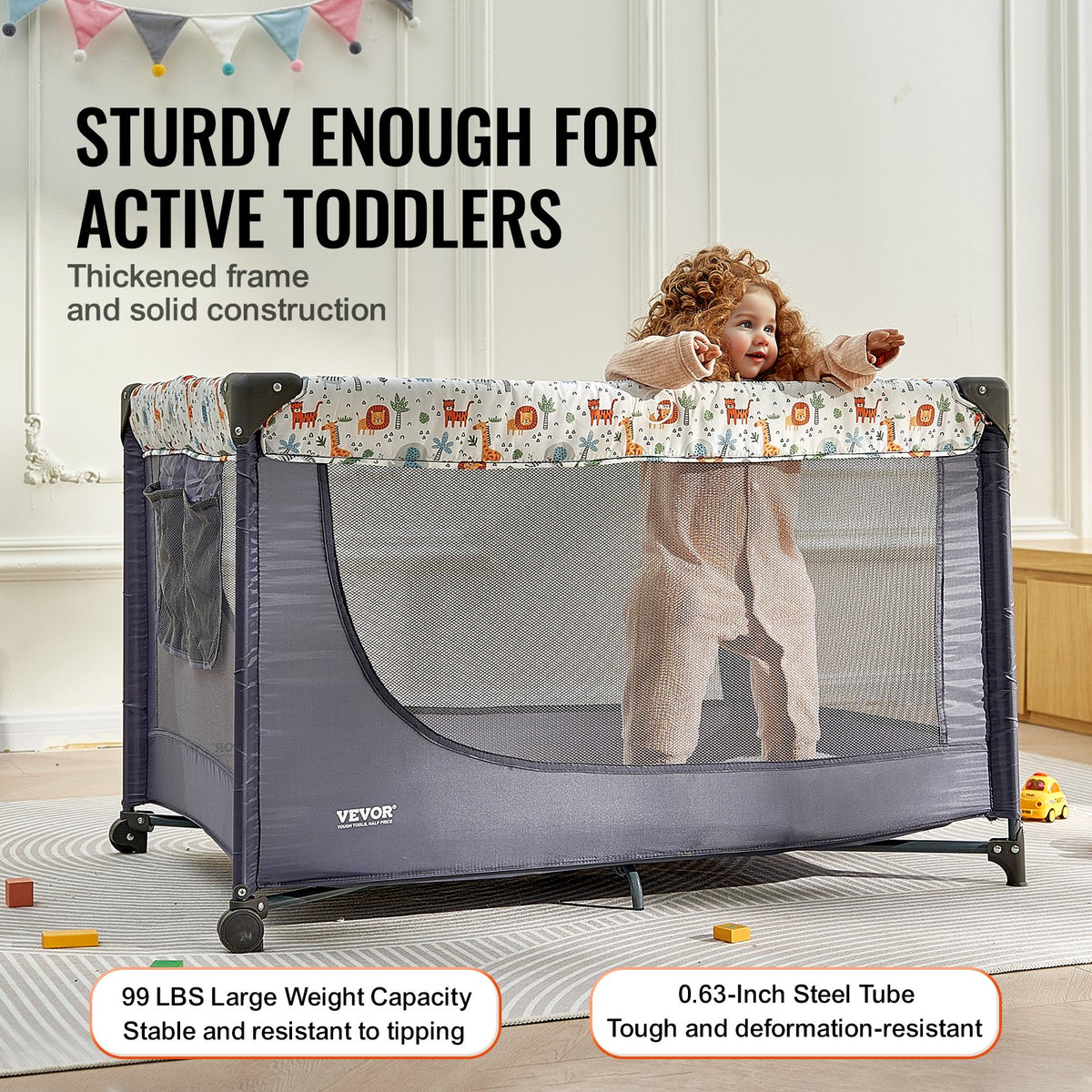 VEVOR Baby Playpen Travel Crib, Quick-Folding Playpen for Baby & Toddler, Portable Baby Fence Play Yard with Wheels, Breathable Mesh & Travel Bag, Indoor/Outdoor Kids Activity Center for 0-36 Months - BXSYXC4028INSRLSZV0 - view 5