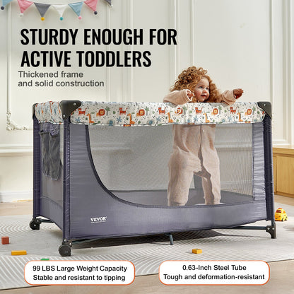 VEVOR Baby Playpen Travel Crib, Quick-Folding Playpen for Baby & Toddler, Portable Baby Fence Play Yard with Wheels, Breathable Mesh & Travel Bag, Indoor/Outdoor Kids Activity Center for 0-36 Months - BXSYXC4028INSRLSZV0 - view 5