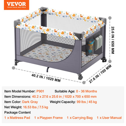 VEVOR Baby Playpen Travel Crib, Quick-Folding Playpen for Baby & Toddler, Portable Baby Fence Play Yard with Wheels, Breathable Mesh & Travel Bag, Indoor/Outdoor Kids Activity Center for 0-36 Months - BXSYXC4028INSRLSZV0 - view 8