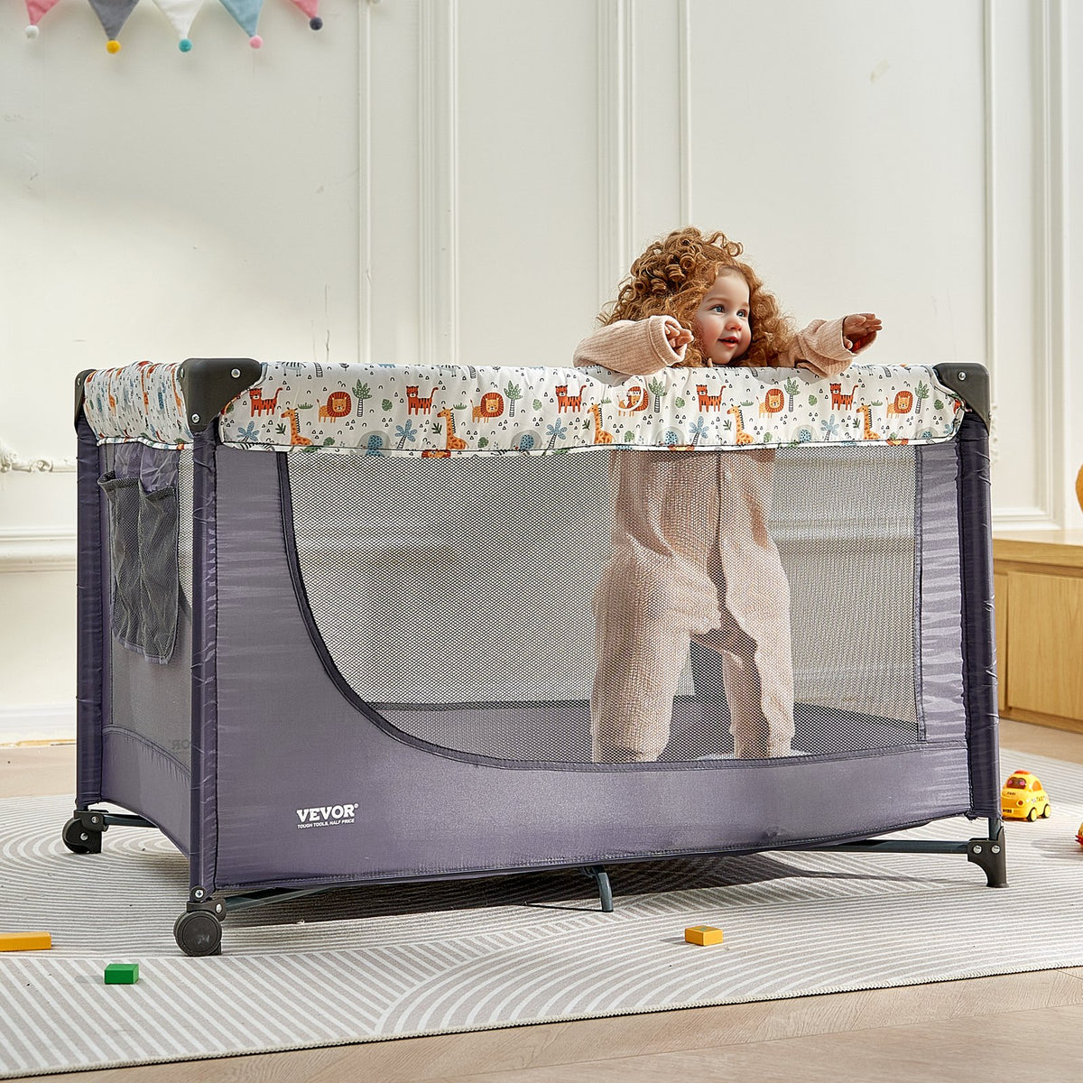 VEVOR Baby Playpen Travel Crib, Quick-Folding Playpen for Baby & Toddler, Portable Baby Fence Play Yard with Wheels, Breathable Mesh & Travel Bag, Indoor/Outdoor Kids Activity Center for 0-36 Months - BXSYXC4028INSRLSZV0 - view 9