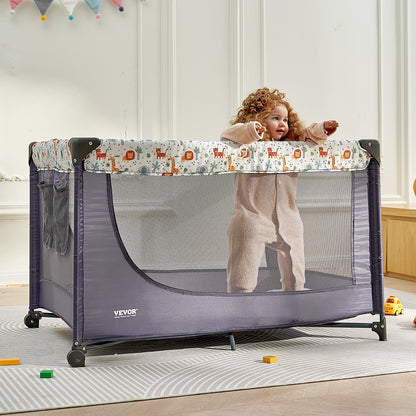VEVOR Baby Playpen Travel Crib, Quick-Folding Playpen for Baby & Toddler, Portable Baby Fence Play Yard with Wheels, Breathable Mesh & Travel Bag, Indoor/Outdoor Kids Activity Center for 0-36 Months - BXSYXC4028INSRLSZV0 - view 9