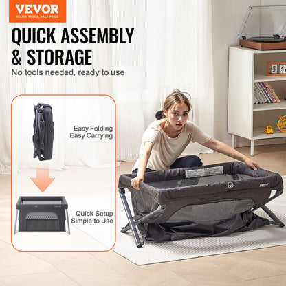VEVOR Baby Travel Crib and Play Yard, Folding Baby Playpen with Zipper Gate & Soft Mattress, Portable Toddler Crib with Breathable Mesh, Travel Bag, Indoor/Outdoor Kids Activity Center for 0-36 Months - BXSYXC4331ING7SKNV0 - view 3