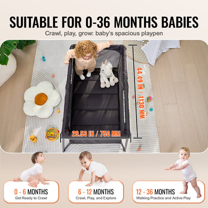 VEVOR Baby Travel Crib and Play Yard, Folding Baby Playpen with Zipper Gate & Soft Mattress, Portable Toddler Crib with Breathable Mesh, Travel Bag, Indoor/Outdoor Kids Activity Center for 0-36 Months - BXSYXC4331ING7SKNV0 - view 4