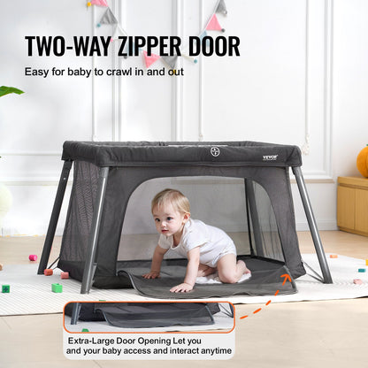 VEVOR Baby Travel Crib and Play Yard, Folding Baby Playpen with Zipper Gate & Soft Mattress, Portable Toddler Crib with Breathable Mesh, Travel Bag, Indoor/Outdoor Kids Activity Center for 0-36 Months - BXSYXC4331ING7SKNV0 - view 5