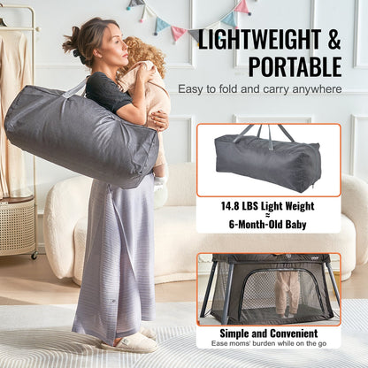 VEVOR Baby Travel Crib and Play Yard, Folding Baby Playpen with Zipper Gate & Soft Mattress, Portable Toddler Crib with Breathable Mesh, Travel Bag, Indoor/Outdoor Kids Activity Center for 0-36 Months - BXSYXC4331ING7SKNV0 - view 7