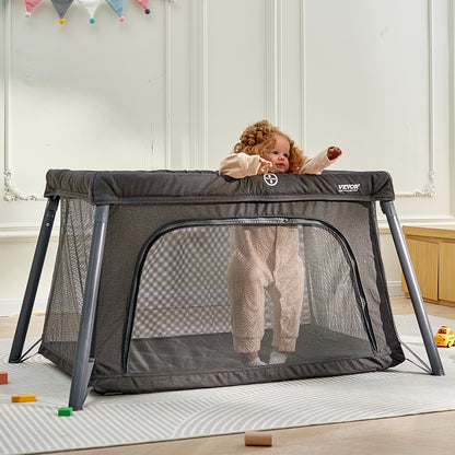 VEVOR Baby Travel Crib and Play Yard, Folding Baby Playpen with Zipper Gate & Soft Mattress, Portable Toddler Crib with Breathable Mesh, Travel Bag, Indoor/Outdoor Kids Activity Center for 0-36 Months - BXSYXC4331ING7SKNV0 - view 9