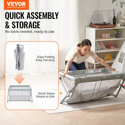 VEVOR Baby Travel Crib and Play Yard, Folding Baby Playpen with Soft Mattress Pad, Portable Toddlers Crib with Breathable Mesh and Travel Bag, Indoor/Outdoor Kid Activity Center for 0-36 Months Babies - BXSYXC4424INLEQTHV0 - view 3