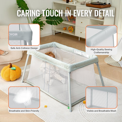 VEVOR Baby Travel Crib and Play Yard, Folding Baby Playpen with Soft Mattress Pad, Portable Toddlers Crib with Breathable Mesh and Travel Bag, Indoor/Outdoor Kid Activity Center for 0-36 Months Babies - BXSYXC4424INLEQTHV0 - view 6