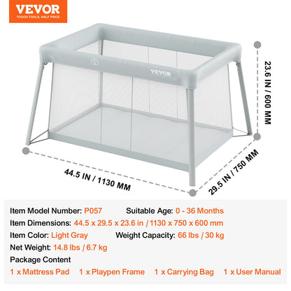 VEVOR Baby Travel Crib and Play Yard, Folding Baby Playpen with Soft Mattress Pad, Portable Toddlers Crib with Breathable Mesh and Travel Bag, Indoor/Outdoor Kid Activity Center for 0-36 Months Babies - BXSYXC4424INLEQTHV0 - view 8