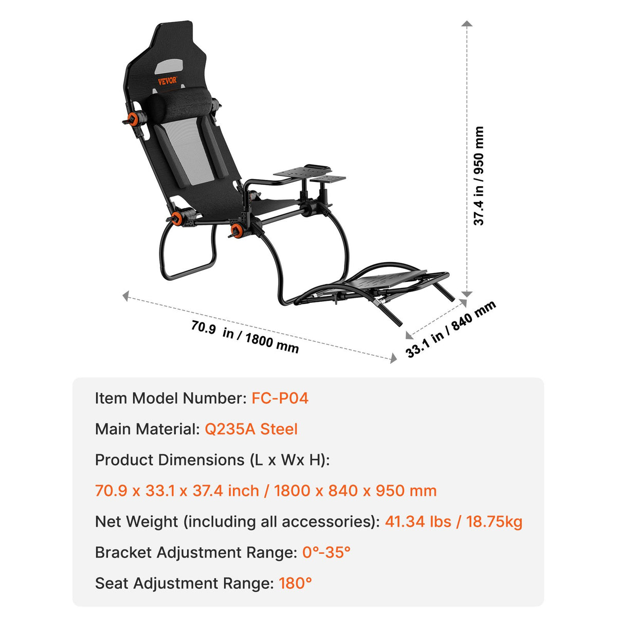 VEVOR Racing Wheel Stand Foldable For Logitech G923/G920/G29, Steering Wheel Stand & Foot Pedal Angle Adjustable,Portable Steel Driving Simulator Cockpit-Thrustmaster T248P, GT/Formula Mode Large Size - BXSZCDHKZDXKQ29WWV0 - view 8