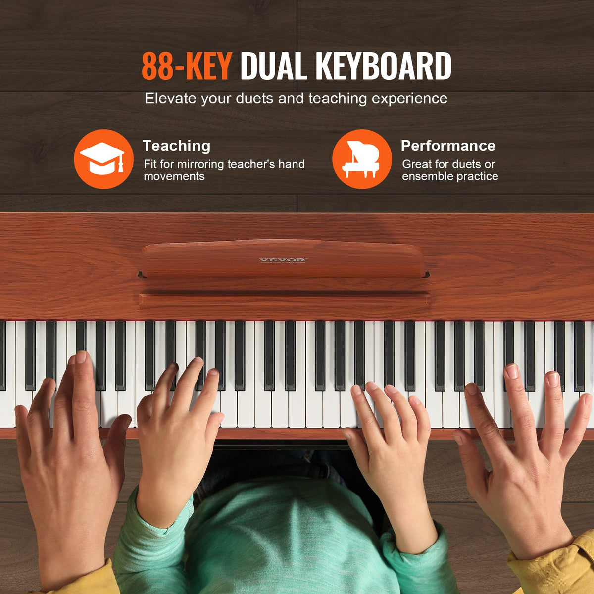 VEVOR Weighted Digital Piano, 88 Key Fully Weighted Keys, Electric Piano Dual Keyboard & Speakers Four Legged Piano Stand with Headphone 200 Tones & Rhythms, Support Bluetooth/USB/MIDI, for Beginners - BXSZCGQ88JSJ8KKBKV1 - view 4
