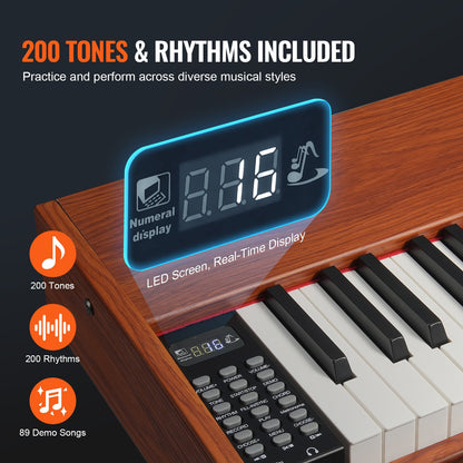 VEVOR Weighted Digital Piano, 88 Key Fully Weighted Keys, Electric Piano Dual Keyboard & Speakers Four Legged Piano Stand with Headphone 200 Tones & Rhythms, Support Bluetooth/USB/MIDI, for Beginners - BXSZCGQ88JSJ8KKBKV1 - view 5