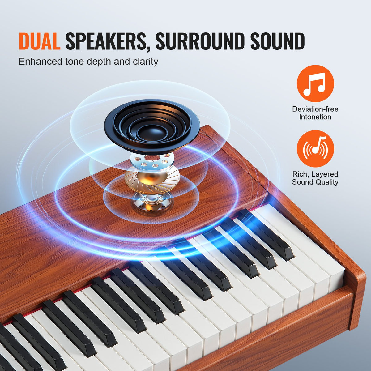 VEVOR Weighted Digital Piano, 88 Key Fully Weighted Keys, Electric Piano Dual Keyboard & Speakers Four Legged Piano Stand with Headphone 200 Tones & Rhythms, Support Bluetooth/USB/MIDI, for Beginners - BXSZCGQ88JSJ8KKBKV1 - view 6