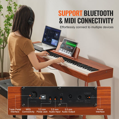 VEVOR Weighted Digital Piano, 88 Key Fully Weighted Keys, Electric Piano Dual Keyboard & Speakers Four Legged Piano Stand with Headphone 200 Tones & Rhythms, Support Bluetooth/USB/MIDI, for Beginners - BXSZCGQ88JSJ8KKBKV1 - view 7
