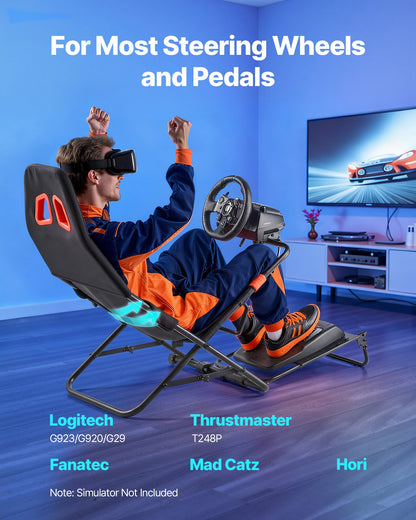 VEVOR Portable Racing Wheel Stand, Foldable & Adjustable Steering Sim Wheel Stand, 18.5 in Seat Inner Width, Compatible with Logitech G923/G920/G29, Thrustmaster T248P, Fanatec, Hori, Mad Catz, Black - BXSZCLYYSXHKARTGU001V0 - view 3
