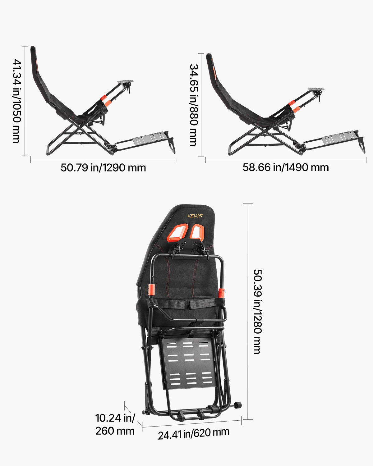 VEVOR Portable Racing Wheel Stand, Foldable & Adjustable Steering Sim Wheel Stand, 18.5 in Seat Inner Width, Compatible with Logitech G923/G920/G29, Thrustmaster T248P, Fanatec, Hori, Mad Catz, Black - BXSZCLYYSXHKARTGU001V0 - view 8
