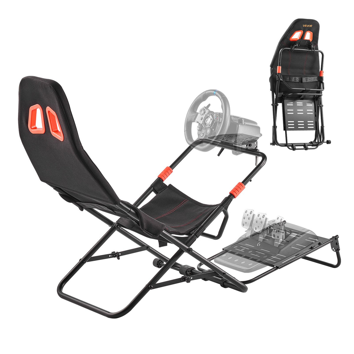 VEVOR Portable Racing Wheel Stand, Foldable & Adjustable Steering Sim Wheel Stand, 18.5 in Seat Inner Width, Compatible with Logitech G923/G920/G29, Thrustmaster T248P, Fanatec, Hori, Mad Catz, Black - BXSZCLYYSXHKARTGU001V0 - view 10
