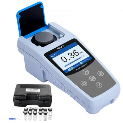 VEVOR Turbidity Meter, 0–1000 NTU Measuring Range, ISO 7027 Compliant, Portable Red Light Turbidimeter, Quick Reading, with Calibration Solutions, Sample Vials, and Carry Case, for Field and Plant - BXSZDJHG0100JMZ4J001V9 - view 2