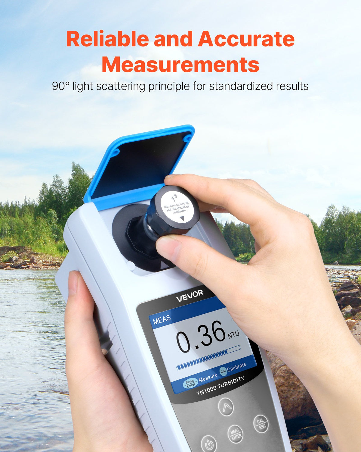 VEVOR Turbidity Meter, 0–1000 NTU Measuring Range, ISO 7027 Compliant, Portable Red Light Turbidimeter, Quick Reading, with Calibration Solutions, Sample Vials, and Carry Case, for Field and Plant - BXSZDJHG0100JMZ4J001V9 - view 3