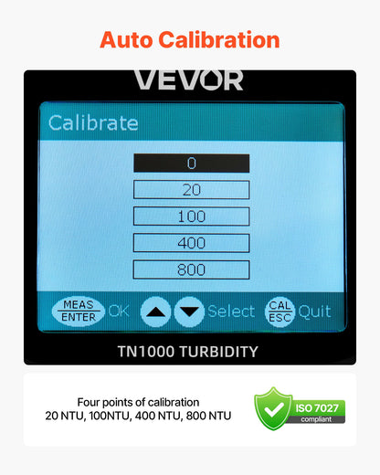 VEVOR Turbidity Meter, 0–1000 NTU Measuring Range, ISO 7027 Compliant, Portable Red Light Turbidimeter, Quick Reading, with Calibration Solutions, Sample Vials, and Carry Case, for Field and Plant - BXSZDJHG0100JMZ4J001V9 - view 5