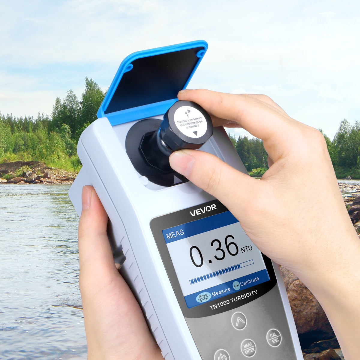 VEVOR Turbidity Meter, 0–1000 NTU Measuring Range, ISO 7027 Compliant, Portable Red Light Turbidimeter, Quick Reading, with Calibration Solutions, Sample Vials, and Carry Case, for Field and Plant - BXSZDJHG0100JMZ4J001V9 - view 9