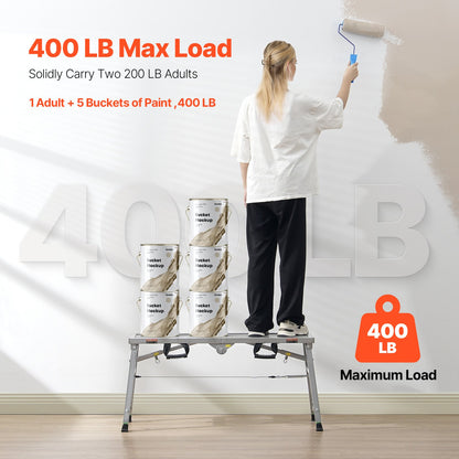 VEVOR Work Platform, 3 Gear Adjustable Height, Folding Alloy Steel Step Ladder, Portable Scaffolding Platform, 400 lb Load Capacity, Non-Slip Rubber Feet, Drywall Painting Stool, for Cleaning &Washing - BXSZDJSJZJ458V32EV0 - view 4