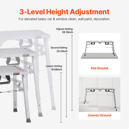 VEVOR Work Platform, 3 Gear Adjustable Height, Folding Alloy Steel Step Ladder, Portable Scaffolding Platform, 400 lb Load Capacity, Non-Slip Rubber Feet, Drywall Painting Stool, for Cleaning &Washing - BXSZDJSJZJ458V32EV0 - view 5