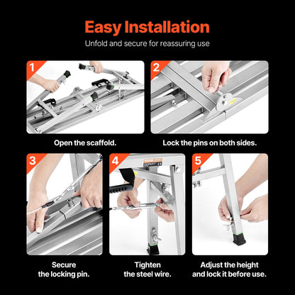 VEVOR Work Platform, 3 Gear Adjustable Height, Folding Alloy Steel Step Ladder, Portable Scaffolding Platform, 400 lb Load Capacity, Non-Slip Rubber Feet, Drywall Painting Stool, for Cleaning &Washing - BXSZDJSJZJ458V32EV0 - view 7