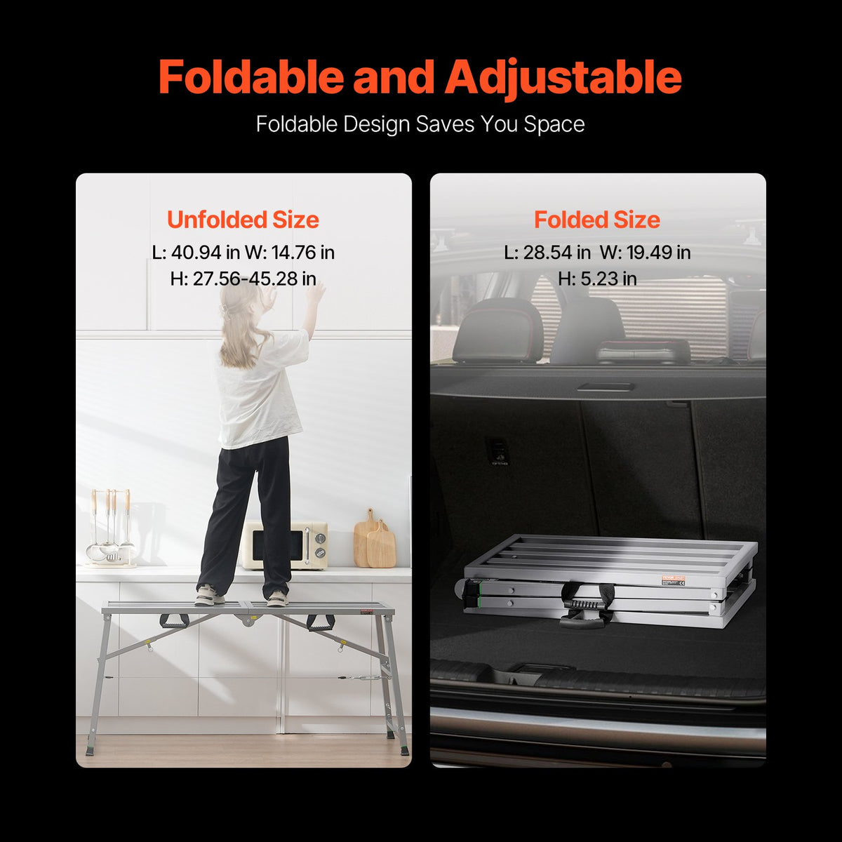 VEVOR Work Platform, 4 Gear Adjustable Height, Folding Alloy Steel Step Ladder, Portable Scaffolding Platform, 800 lb Load Capacity, Non-Slip Rubber Feet, Drywall Painting Stool, Cleaning & Washing - BXSZDJSJZJ70P2WE1V0 - view 3