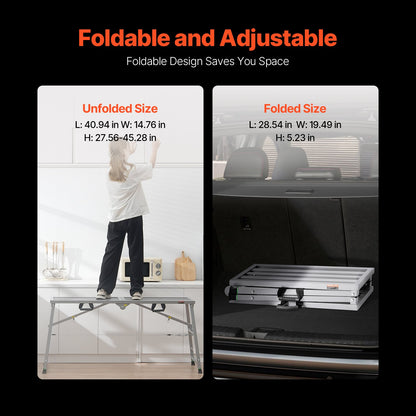 VEVOR Work Platform, 4 Gear Adjustable Height, Folding Alloy Steel Step Ladder, Portable Scaffolding Platform, 800 lb Load Capacity, Non-Slip Rubber Feet, Drywall Painting Stool, Cleaning & Washing - BXSZDJSJZJ70P2WE1V0 - view 3