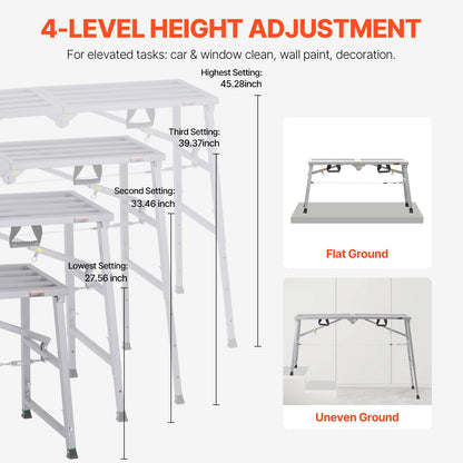 VEVOR Work Platform, 4 Gear Adjustable Height, Folding Alloy Steel Step Ladder, Portable Scaffolding Platform, 800 lb Load Capacity, Non-Slip Rubber Feet, Drywall Painting Stool, Cleaning & Washing - BXSZDJSJZJ70P2WE1V0 - view 5