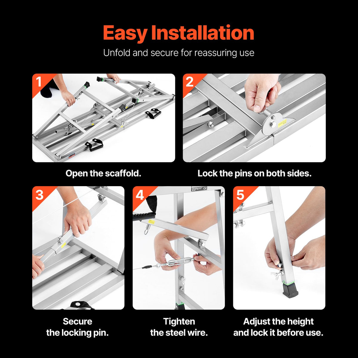 VEVOR Work Platform, 4 Gear Adjustable Height, Folding Alloy Steel Step Ladder, Portable Scaffolding Platform, 800 lb Load Capacity, Non-Slip Rubber Feet, Drywall Painting Stool, Cleaning & Washing - BXSZDJSJZJ70P2WE1V0 - view 7