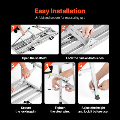 VEVOR Work Platform, 4 Gear Adjustable Height, Folding Alloy Steel Step Ladder, Portable Scaffolding Platform, 800 lb Load Capacity, Non-Slip Rubber Feet, Drywall Painting Stool, Cleaning & Washing - BXSZDJSJZJ70P2WE1V0 - view 7