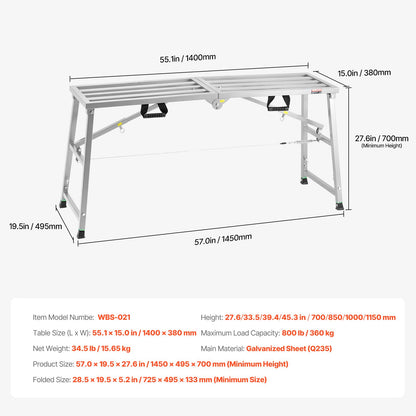 VEVOR Work Platform, 4 Gear Adjustable Height, Folding Alloy Steel Step Ladder, Portable Scaffolding Platform, 800 lb Load Capacity, Non-Slip Rubber Feet, Drywall Painting Stool, Cleaning & Washing - BXSZDJSJZJ70P2WE1V0 - view 8