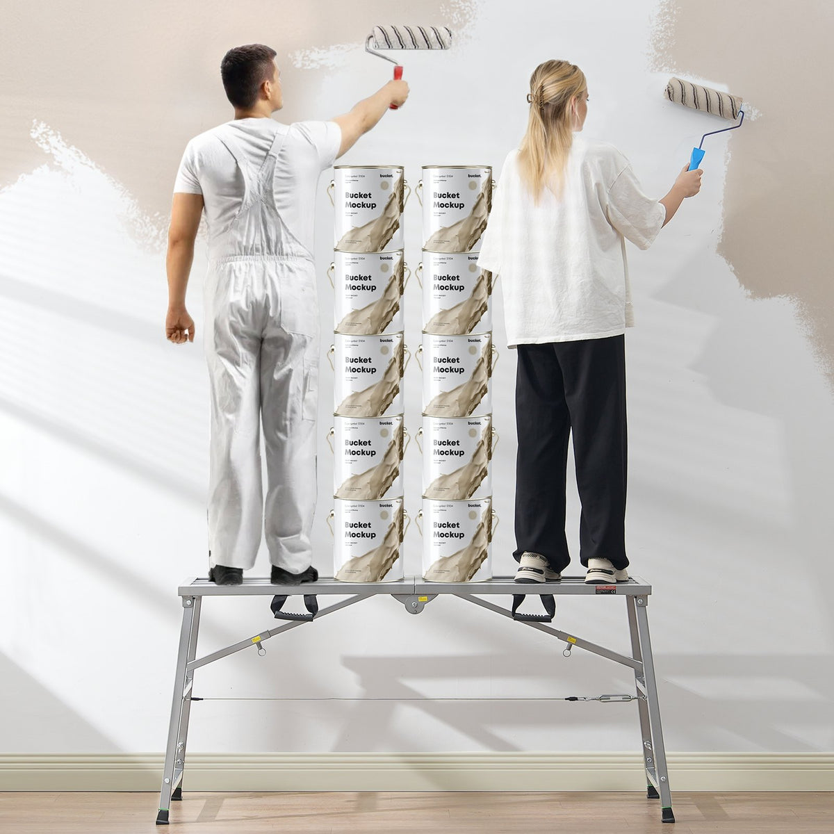VEVOR Work Platform, 4 Gear Adjustable Height, Folding Alloy Steel Step Ladder, Portable Scaffolding Platform, 800 lb Load Capacity, Non-Slip Rubber Feet, Drywall Painting Stool, Cleaning & Washing - BXSZDJSJZJ70P2WE1V0 - view 9