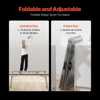 VEVOR Work Platform, 4 Gear Adjustable Height, Folding Alloy Steel Step Ladder, Portable Scaffolding Platform, 880 lb Load Capacity, Non-Slip Rubber Feet, Drywall Painting Stool, Cleaning & Washing - BXSZDJSJZJ90H7CSCV0 - view 3